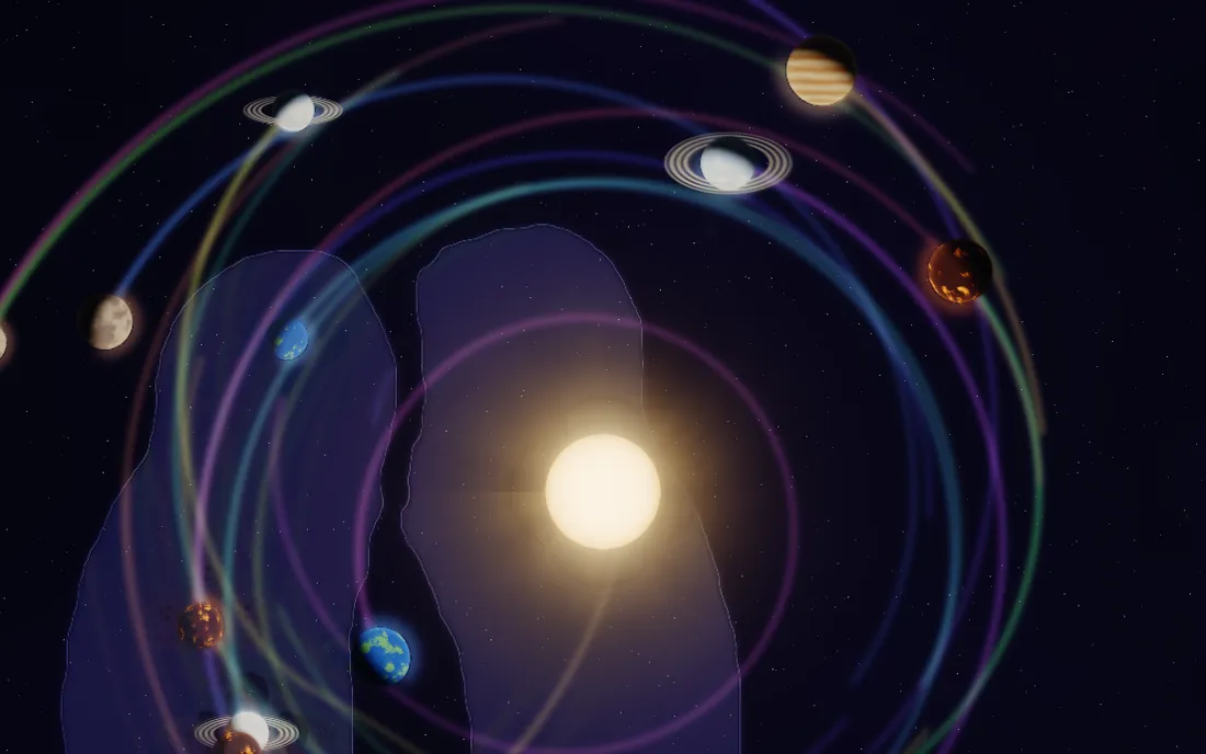 Orbitos: planetos sukasi apie žmonių siluetus
