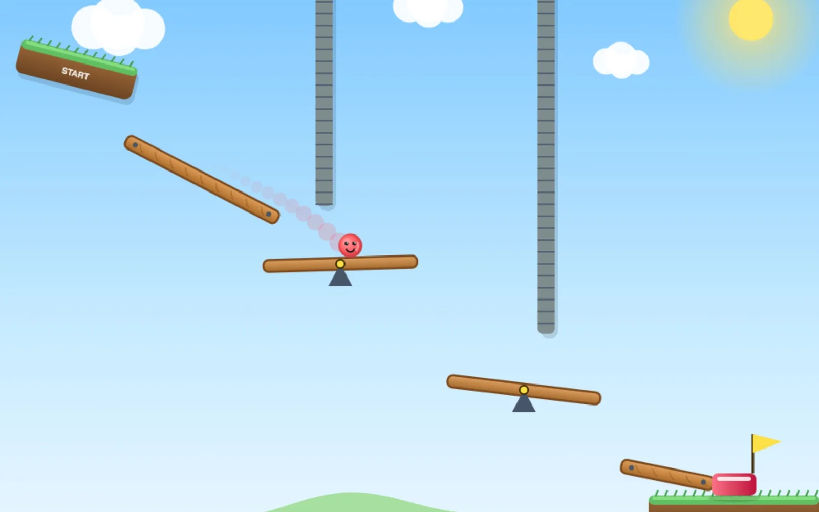 Ball Path: a track over two seesaws between hanging walls