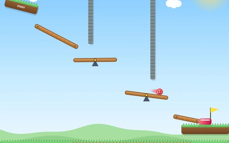 The ball rolling over the seesaws